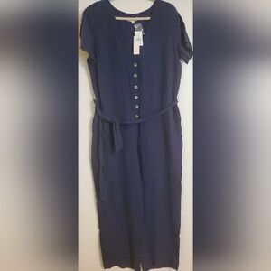 First Monday Blue Plaid Belted Jumpsuit. New.  Size Large